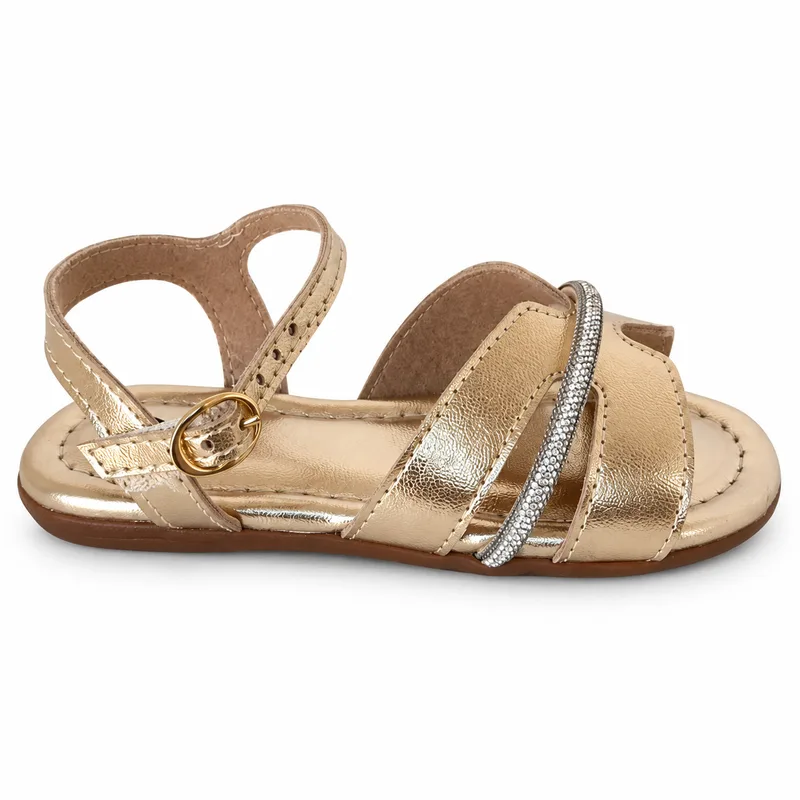Sandália Molekinha, Dourado/Branco/Cristal
