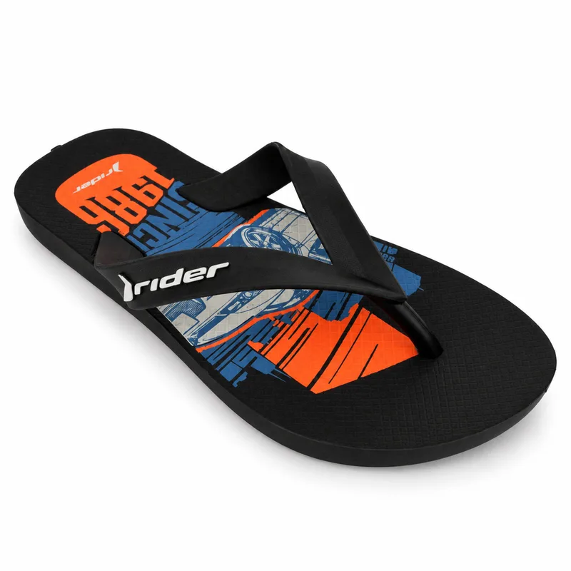 Chinelo Rider, Preto/Laranja/Azul