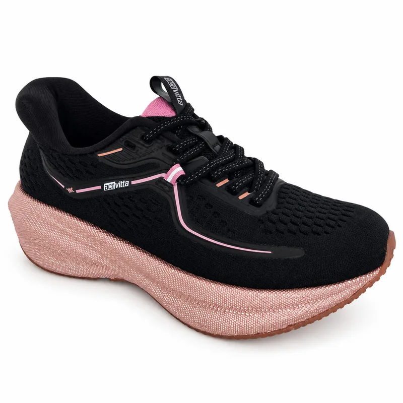 Tênis Actvitta, Preto/Rosa/Caramelo